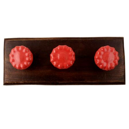 Red Flower Ceramic Wooden Hook